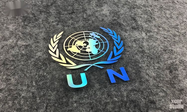 组织标志un联合国维和贴纸汽车电动车电脑电瓶车箱包贴纸 反光白20*18