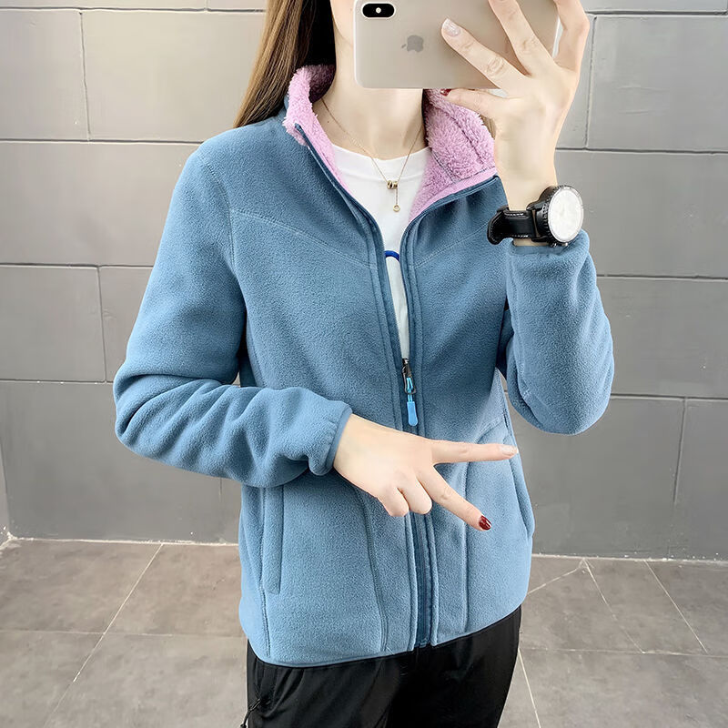 啄木鸟双面穿抓绒衣女卫衣冬季女装户外加绒加厚珊瑚绒两面穿摇粒绒