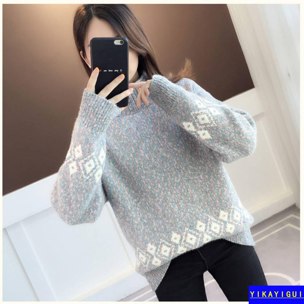 2021年新款女雪尼尔毛衣宽松外穿女装慵懒风高领绒秋冬季套头花米s