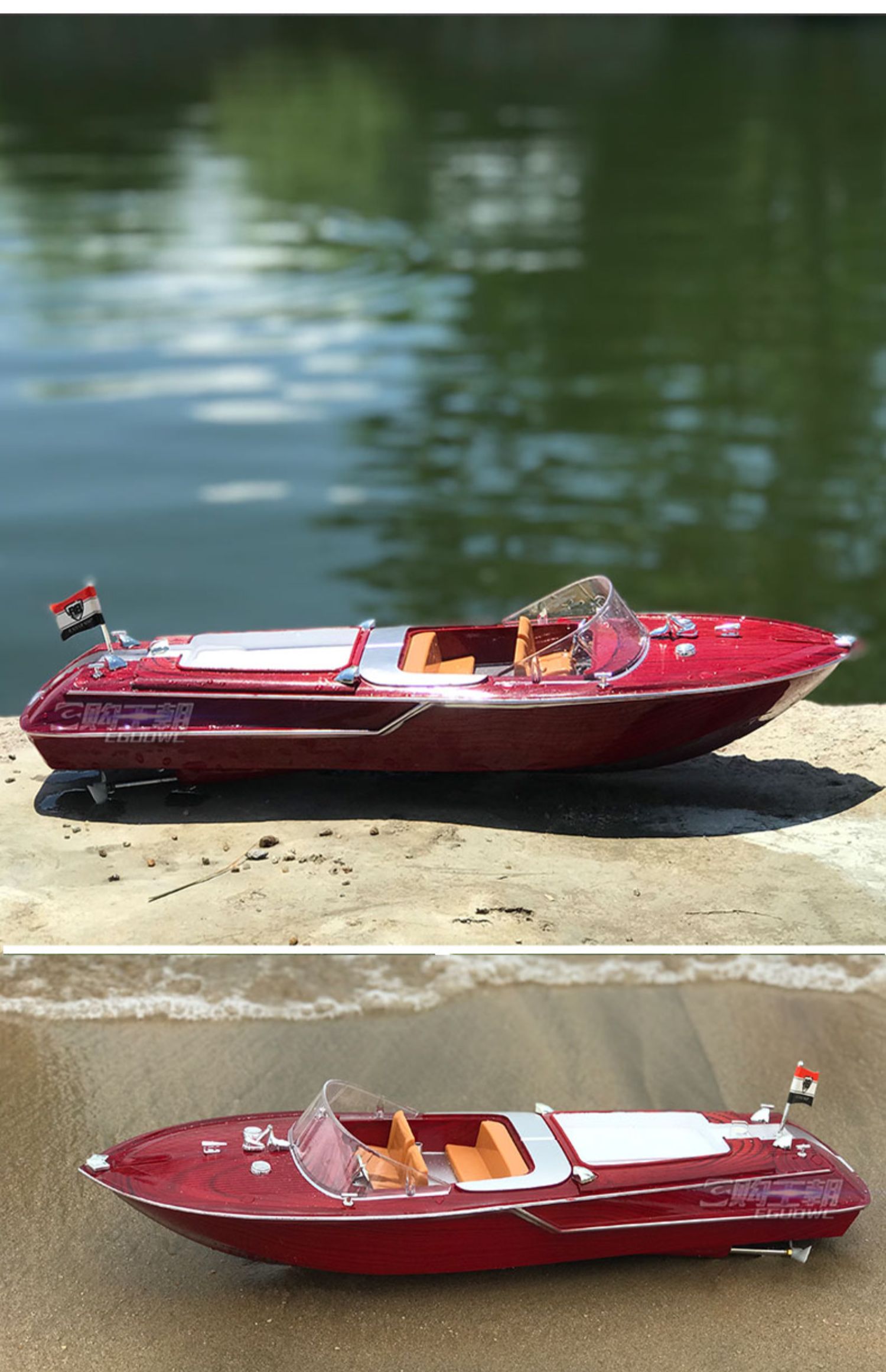 遥控船快艇经典复古游艇游轮模型超大电动充电防水男孩水上玩具船