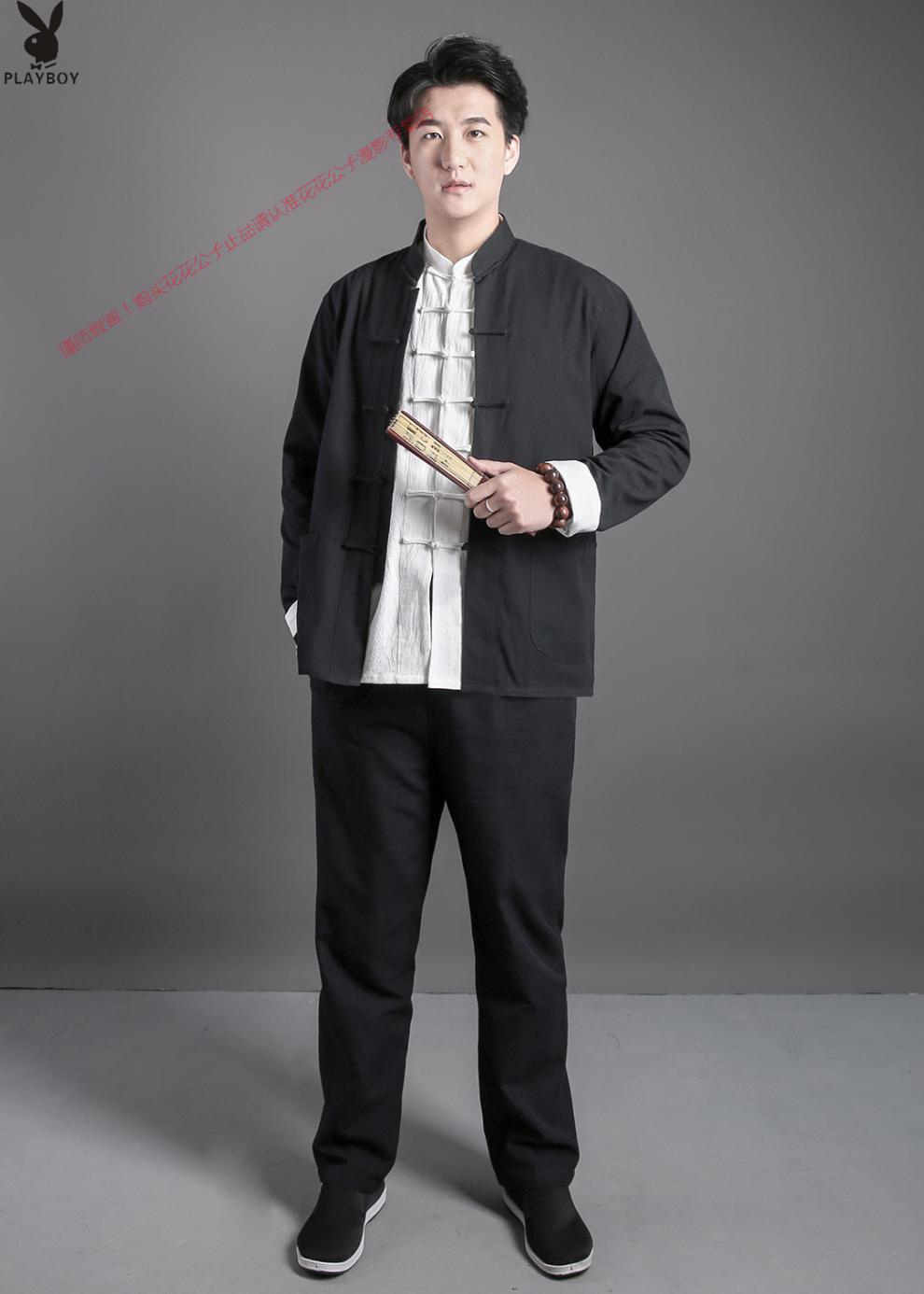 中山装中国风中青年男装汉服中式马褂长衫春季棉麻文艺绿厚款二件套m