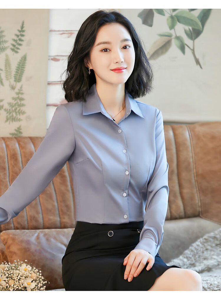 罗蒙轻奢高档女装白色衬衫女职业正装新款早秋上衣打底衫防走光暗扣