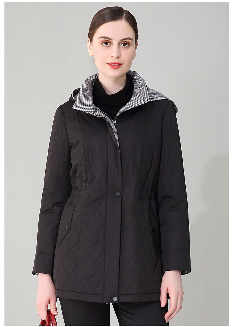 米兰登2021冬季新款中老年妈妈装时尚保暖连帽棉衣女中长款舒适气质