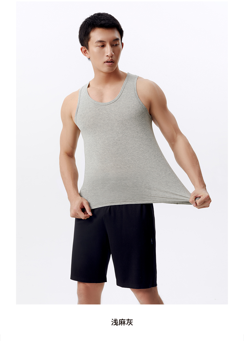 三枪背心男款莱卡棉舒适透气修身运动内衣打底男士跨栏背心30611浅麻