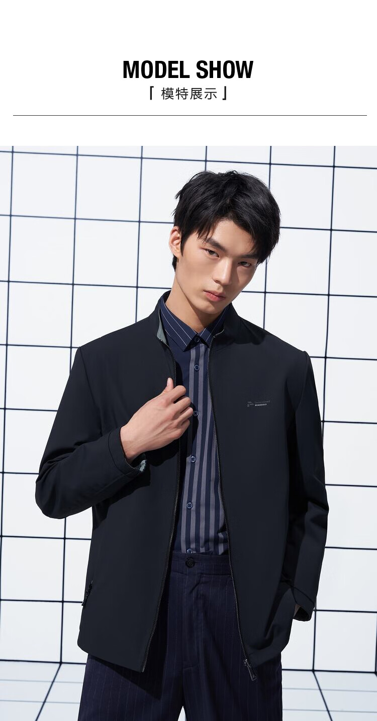 海澜之家夹克男2022春季双面穿简洁立领字母点缀外套男hwjad1u371a