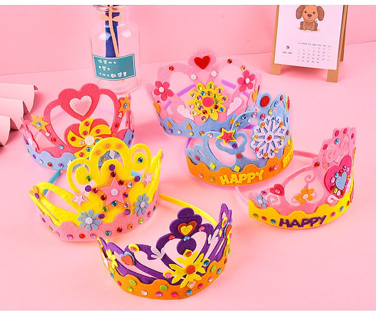 幼儿园diy不织布皇冠材料包学生手工制作生日帽头饰创意粘贴画材料包