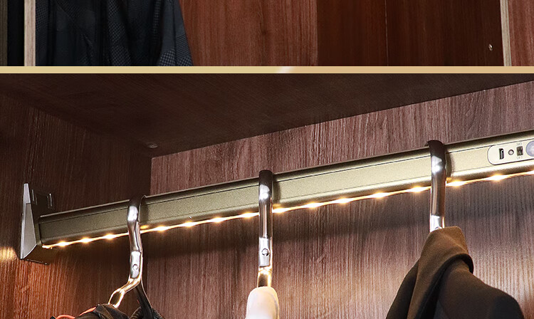 衣柜挂衣杆带灯led衣通杆充电无线人体感应灯宿舍衣橱内挂杆灯带 香槟