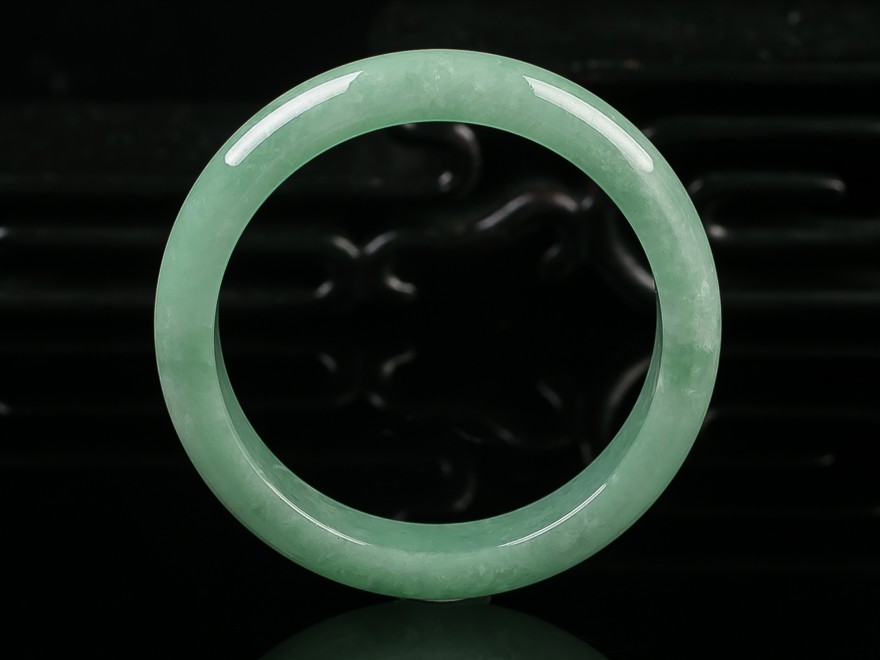 fakman缅甸老坑翡翠冰糯种手镯豆绿冰种油青色飘花玉镯女款贵妃圆镯57