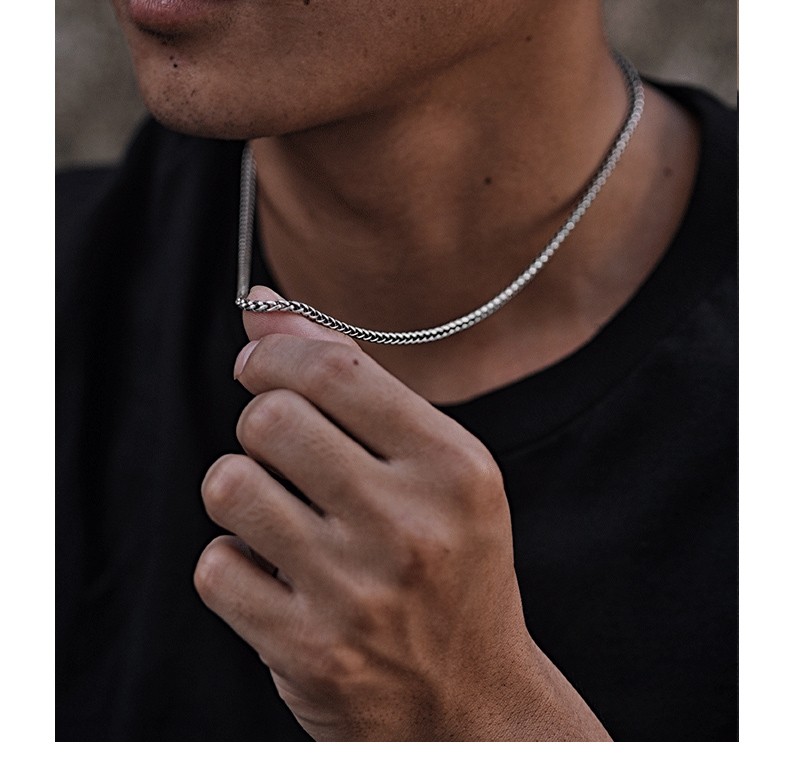 南汐925银项链男潮日韩配饰长款小众设计感简约55cm复古龙骨链锁骨链