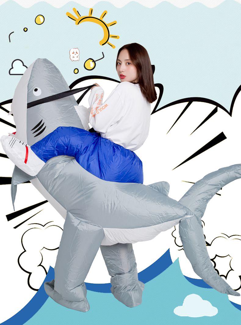 搞笑卡通人偶服装行走动物坐骑玩偶道具鲨鱼装扮充气衣服裤子成人骑