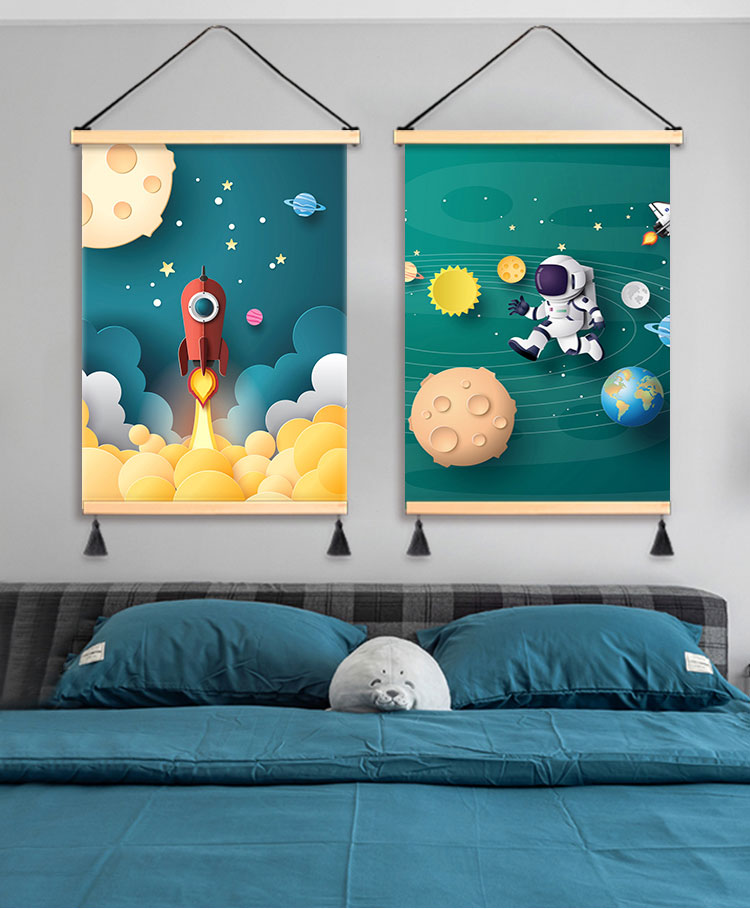 成栋儿童房装饰画温馨男孩梦想太空宇航员挂画现代简约创意背景墙挂布