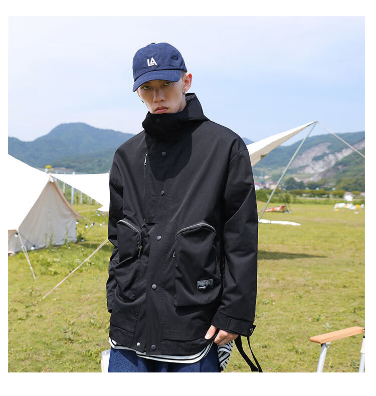 aex自营【官方旗舰】胖子日系机能风工装外套男士套装冲锋衣宽松秋装