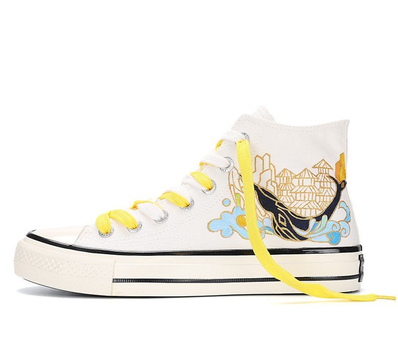 大孚飞跃旗舰店2022春季手绘女鞋仙鹤涂鸦飞跃帆布鞋彩绘男士情侣鞋