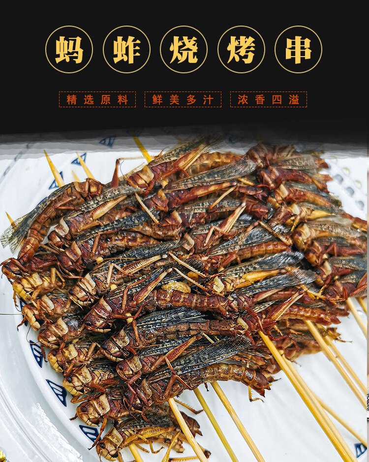 奥利奥零食蚂蚱串 烧烤串油炸食材蝗虫串冷冻半成品家庭商用网红小吃