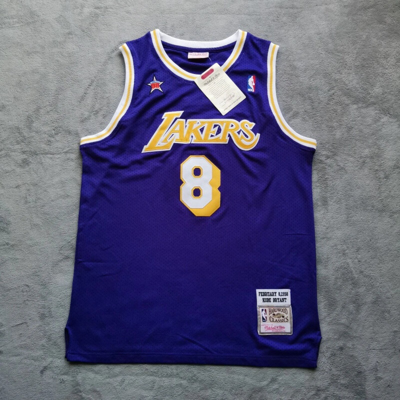 滕讯体育同款8号复古球衣nba湖人队刺绣球服三叶草背心比赛服 蓝色金