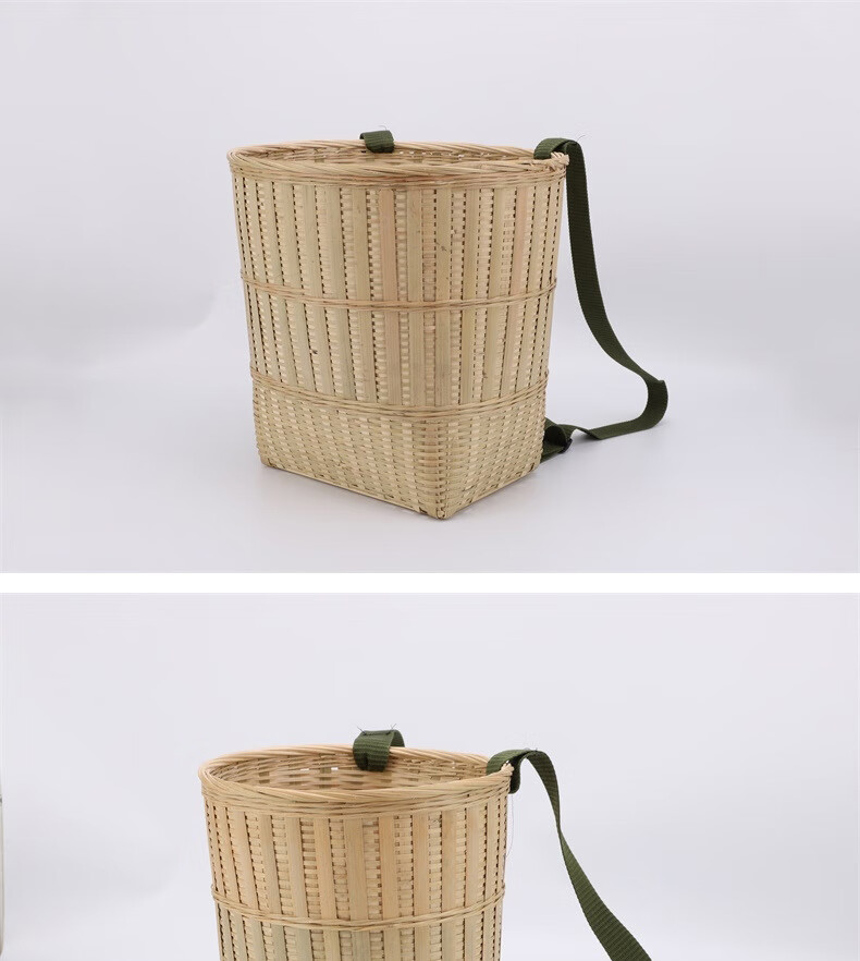 范比克(vonbike)竹编背篓买菜背箩竹筐采摘茶舞蹈道具收纳篮 圆形桶