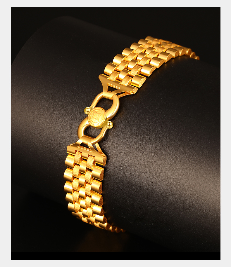 黄金手链男士 9999足金坦克手表链 霸气金链子 大气老板链宽粗大 送