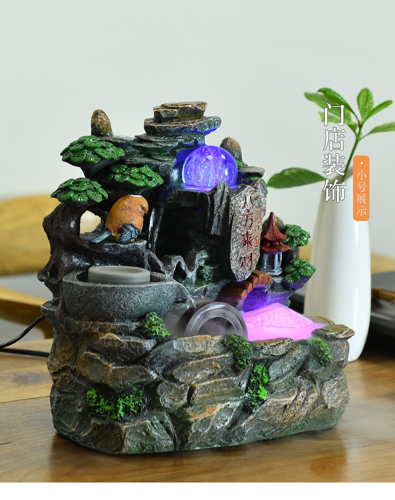 菲落轻奢高端客厅假山流水喷泉鱼缸桌面盆景小摆件风水轮转运球室内