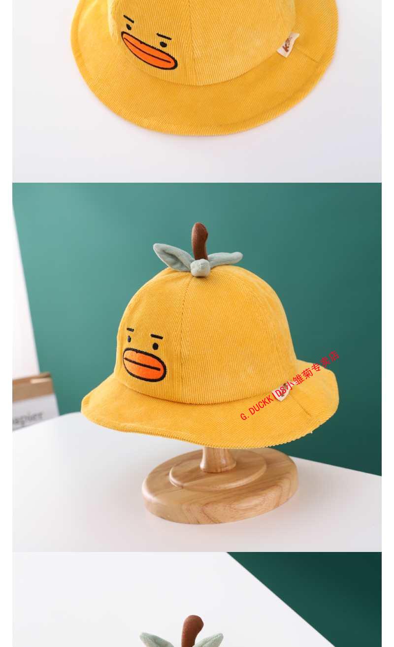 小黄鸭gduck夏季新款宝宝儿童帽子秋冬灯芯绒渔夫帽可爱超萌小黄鸭