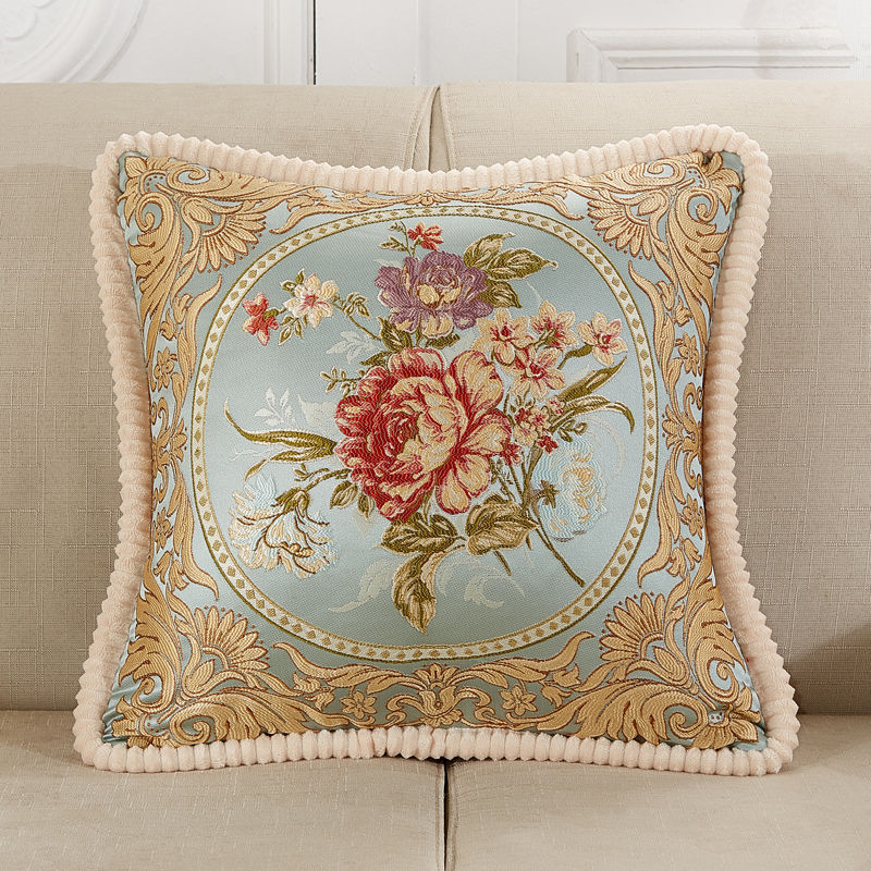 欧式靠垫抱枕客厅沙发靠枕刺绣抱枕套子48腰枕汽车靠背含芯满天星浅咖
