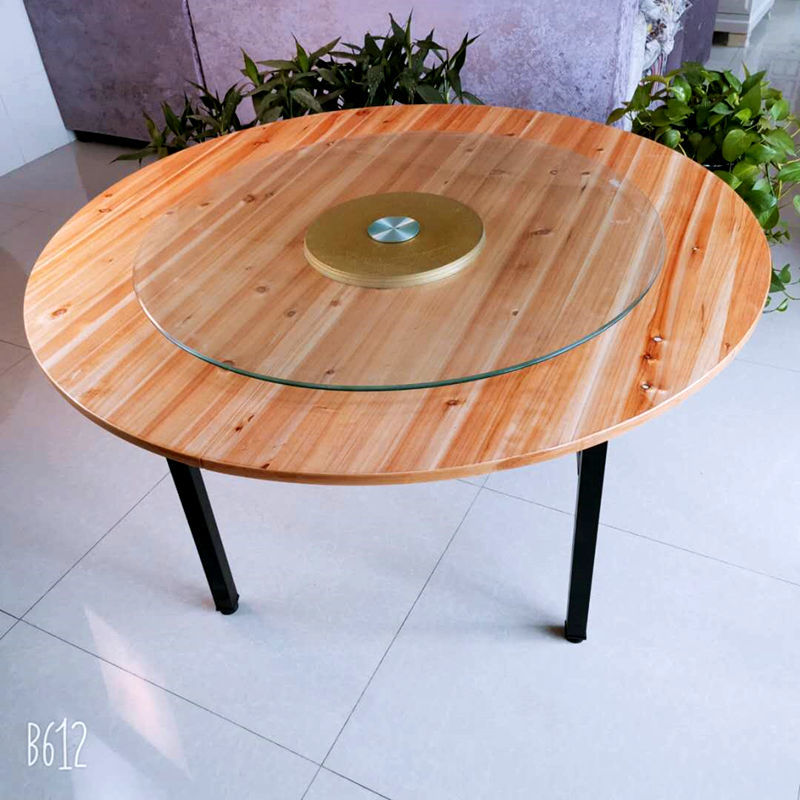 聚心祁圆桌餐桌杉木折叠大圆桌面板饭店圆形家用8人10人对折圆台面