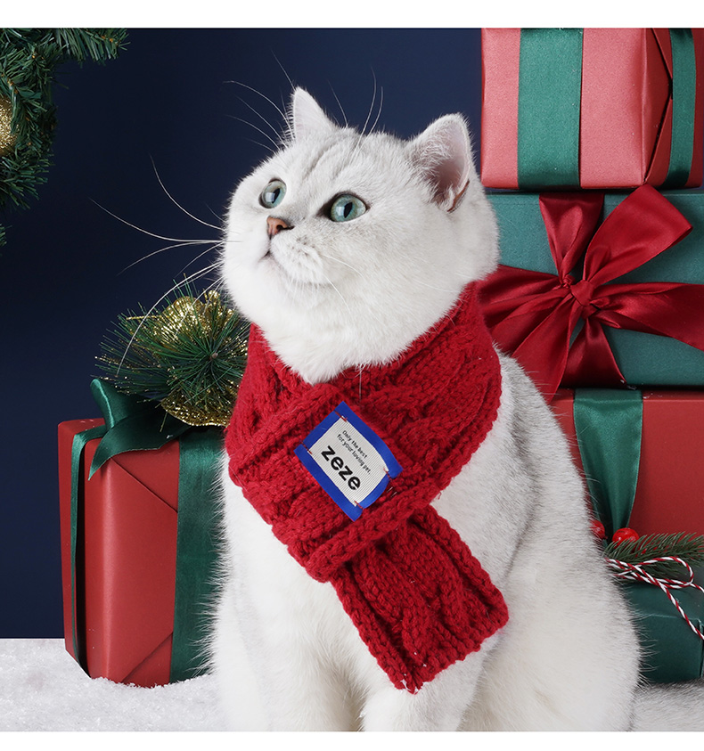 zeze猫咪围巾毛线猫围脖宠物通用狗狗衣服装饰大号人用灰色s小型