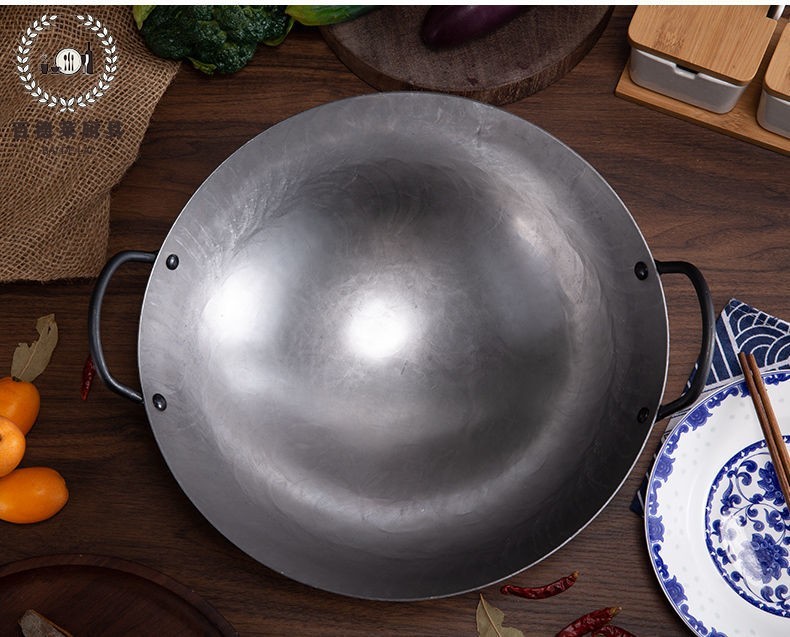 百德莱双耳老式大铁锅农村柴火灶野炊双耳炒锅酒店饭店厨师燃气灶专用