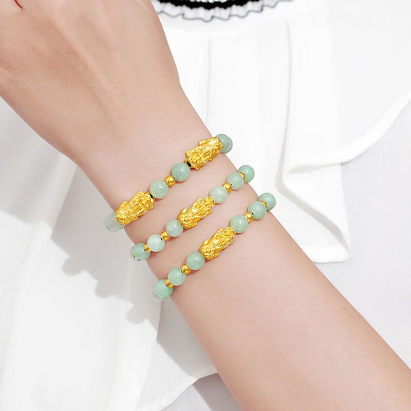 黄金貔貅手链999足金转运珠翡翠手串女士生日送母送女友送老婆生日