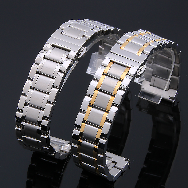适用于实心精钢表带男女款不锈钢手表带适配品牌手表钢表带金属表链