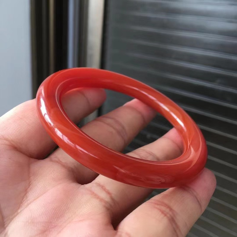 寻然珠宝南红玛瑙圆条手镯大圈口色彩艳丽满肉柿子红料子柔润细腻实物