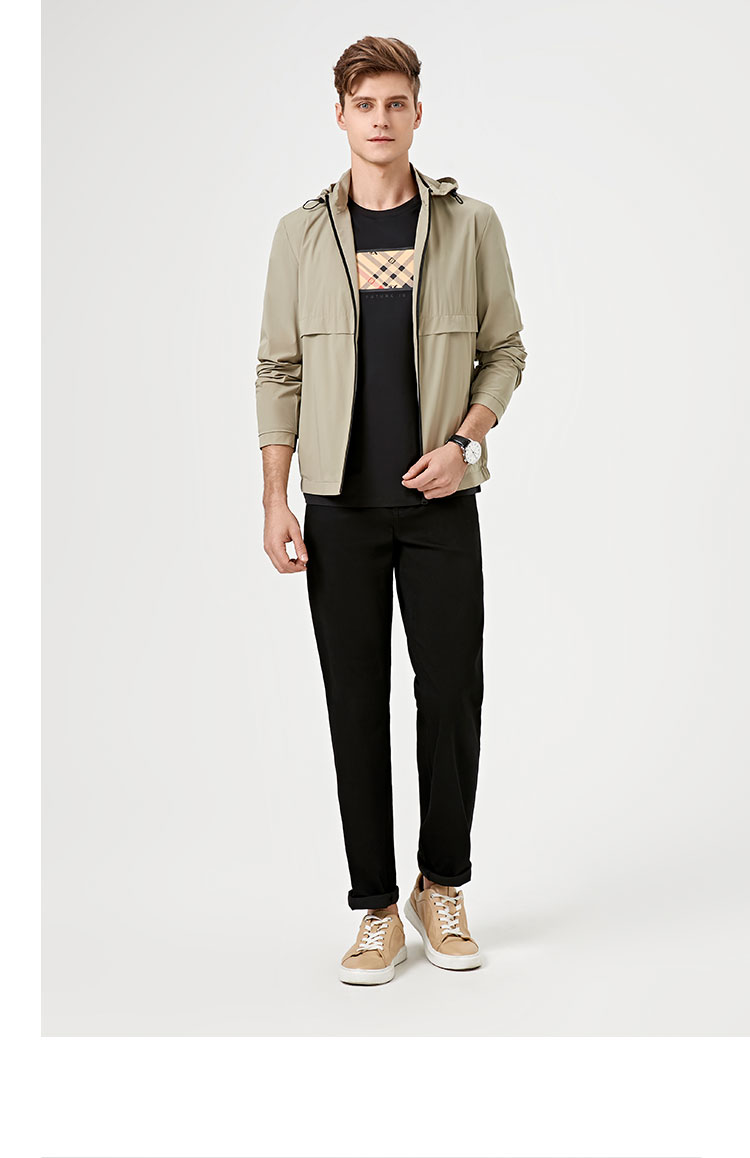 迪柯尼dikeni高端男装短外套2022春季新款时尚轻奢抽绳连帽夹克卡其色