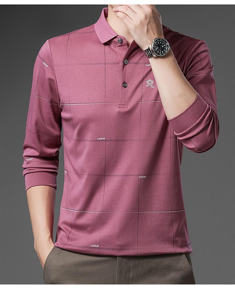 梦特娇时尚秋冬纯棉t恤男长袖翻领厚款中年爸爸装男士商务休深绿165