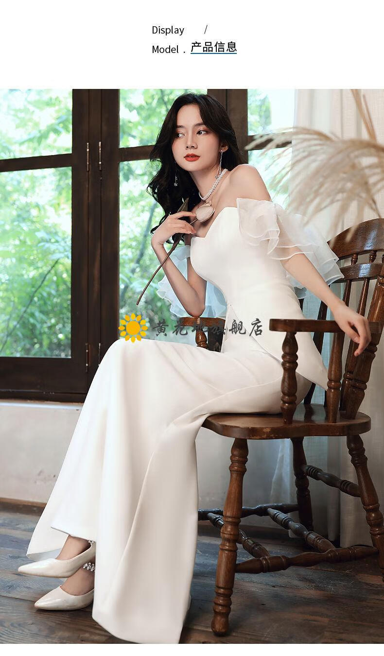 晚礼服裙女气质名媛晚礼服女2021新款性感显瘦一字肩礼服白色鱼尾长款