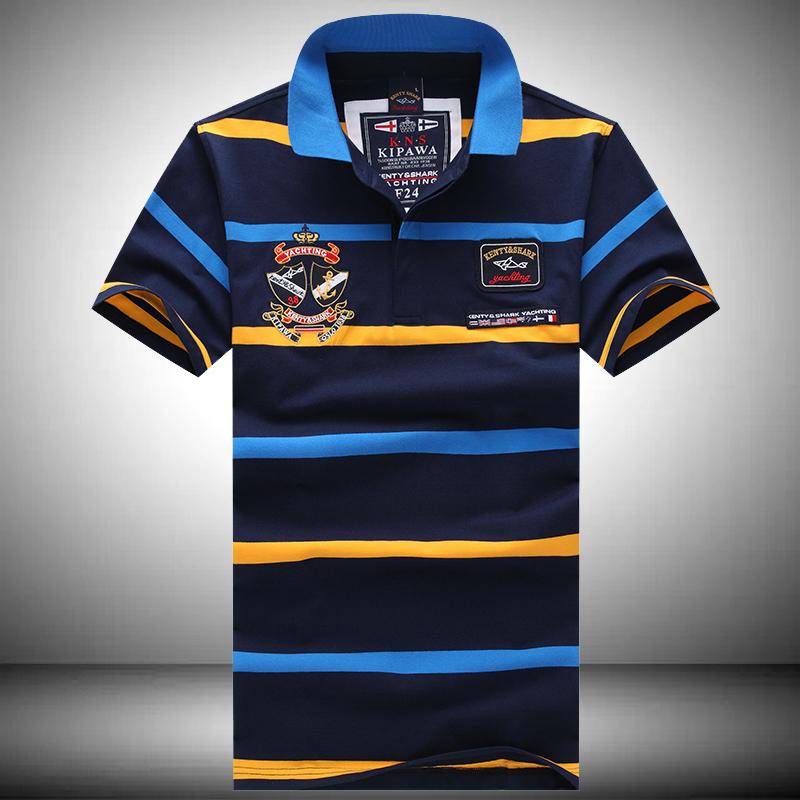 德国鲨鱼短袖2021夏季新款男士短袖t恤翻领条纹打底宽松刺绣字母大码