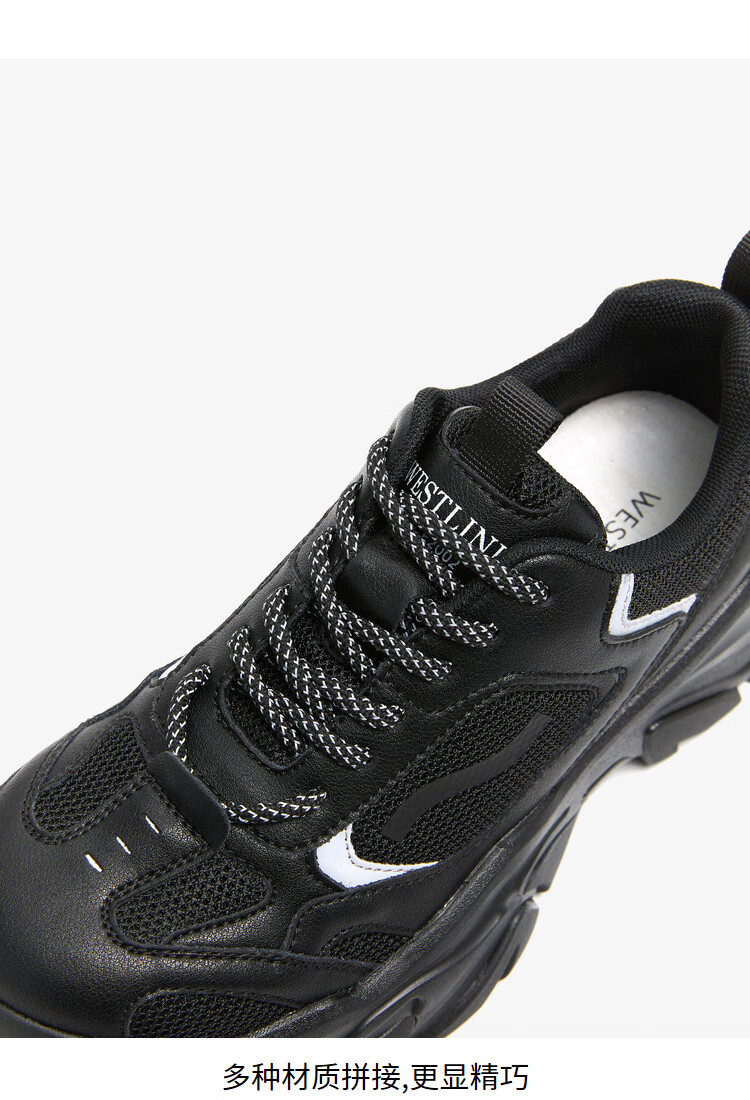 西遇厚底老爹鞋女ins潮2022年春季新款反光条系带时尚休闲运动鞋