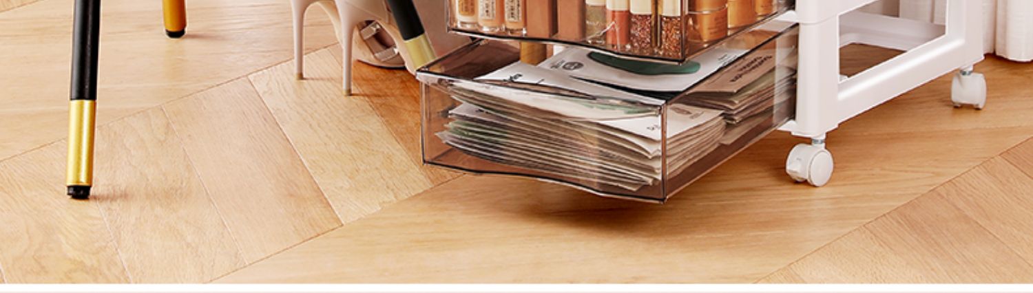 桌下化妆柜抽屉式多层置物架化妆品桌面文件收纳盒文具置物柜 白色