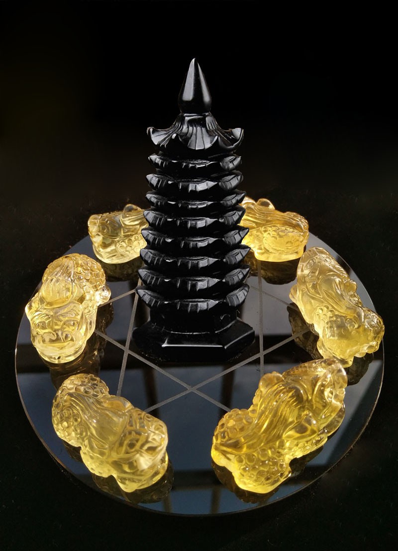 豪珠天然水晶文昌塔摆件黑曜石七星阵黄水晶貔貅七星台店铺玄关家居