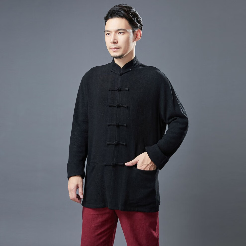 太极服棉麻2022春秋新款太极服上衣男衬衫中国风棉麻外套宽松休闲武术
