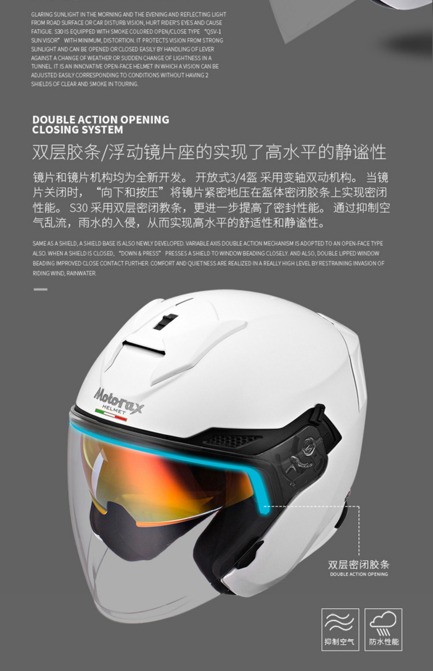 motorax摩雷士半盔摩托车头盔男踏板车半盔机车夏季四分之三盔水泥灰s