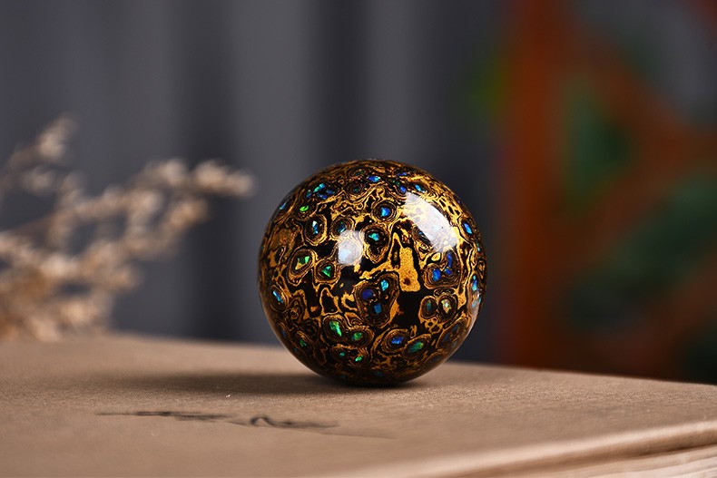 轩野慕礼大漆珠手工黑金犀皮漆30mm犀皮水晶欧珀车挂包包挂件锁骨链