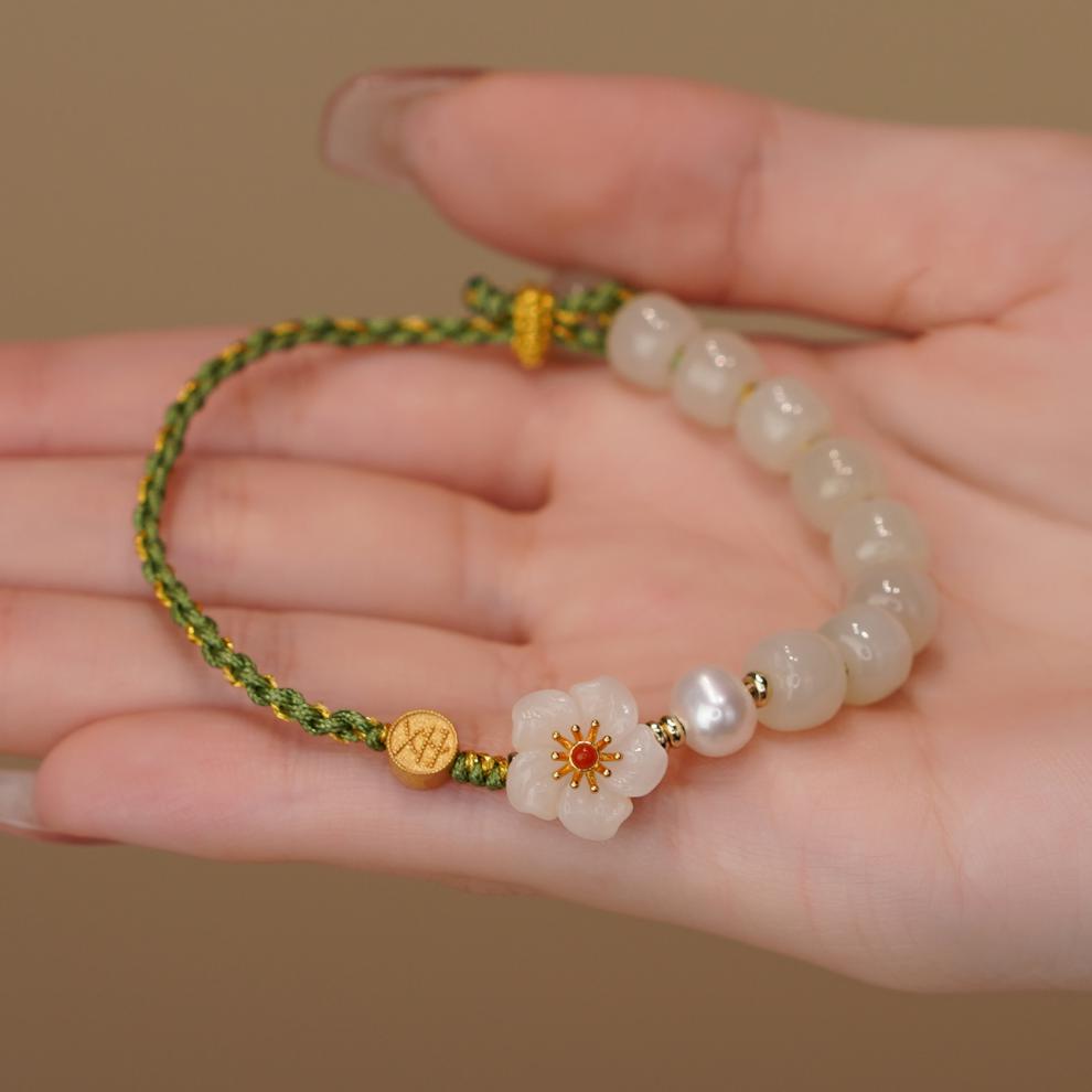 桃花手链编绳 春见 和田玉小桃花手链编绳手绳珠礼物女民族风手饰可爱