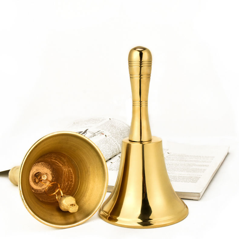 手摇铃铛黄铜大号铜钟呼叫铃会议提醒铃上课活动铃45寸木柄手摇铃直径
