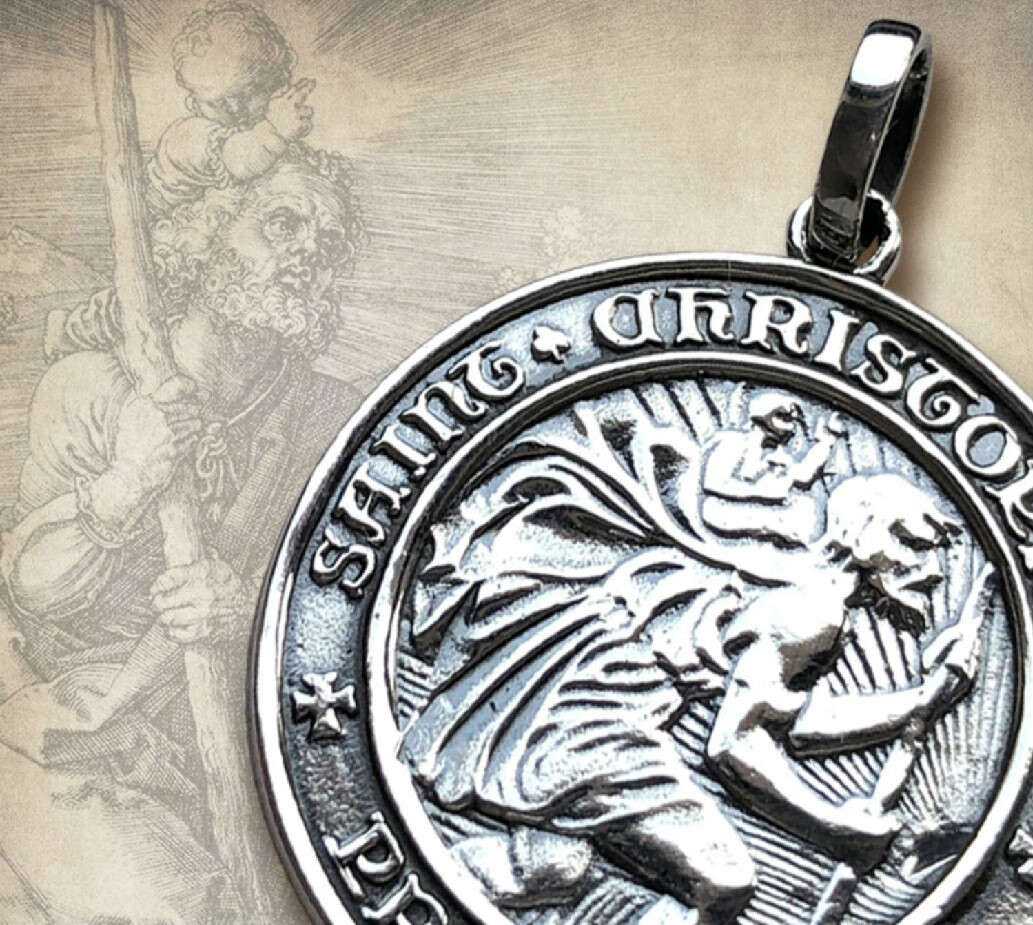 欧凯伦s925银圣克里斯托弗复古精美浮雕出行佩戴男女吊坠单吊坠可调节