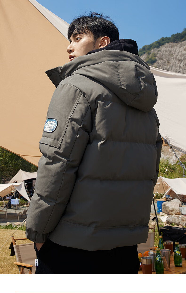 热风2021年冬季新款男士连帽休闲羽绒服01黑色l