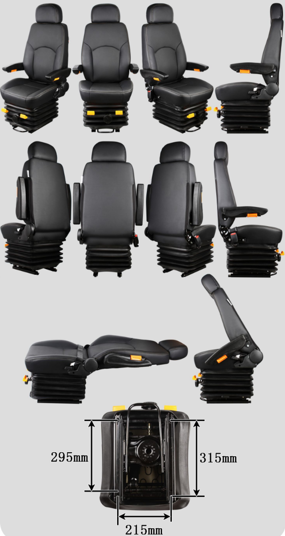 挖掘机推土机钩机装载机铲车机械减震座椅a16一黑布双扶手高低前后