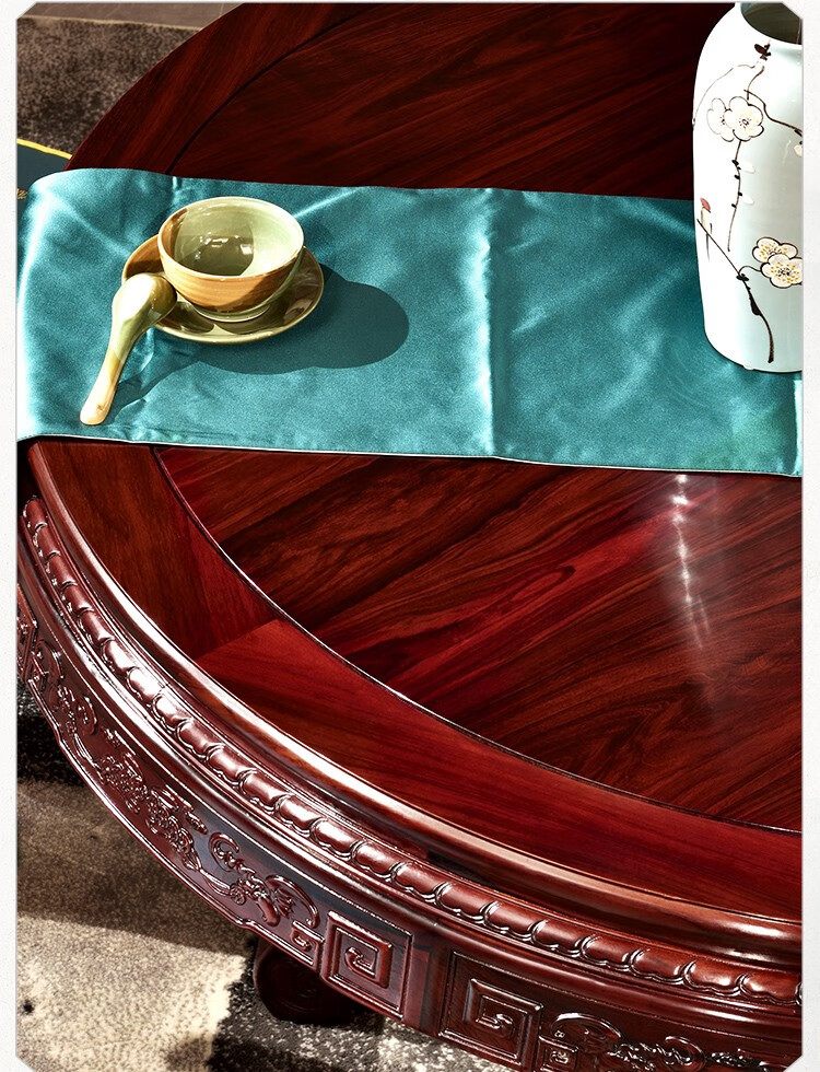 黑铁木豆)餐桌 实木古典圆桌新中式如意雕花圆形餐桌椅组合家具 如意