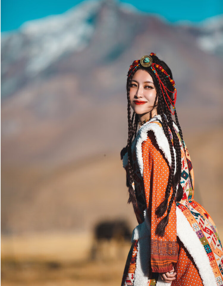 藏族服装藏袍女藏服羊羔毛马甲藏袍复古民族风工布西