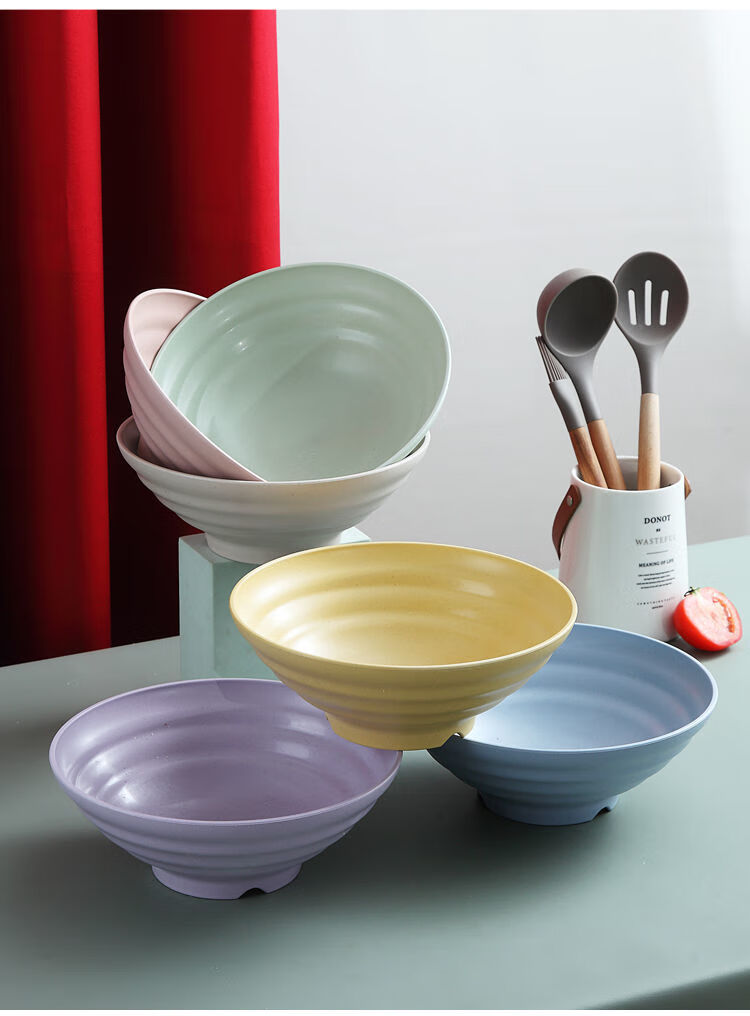 碗面碗拉面碗大碗家用大号汤碗筷勺套装塑料高脚碗具碗盆日式竹皇绿1