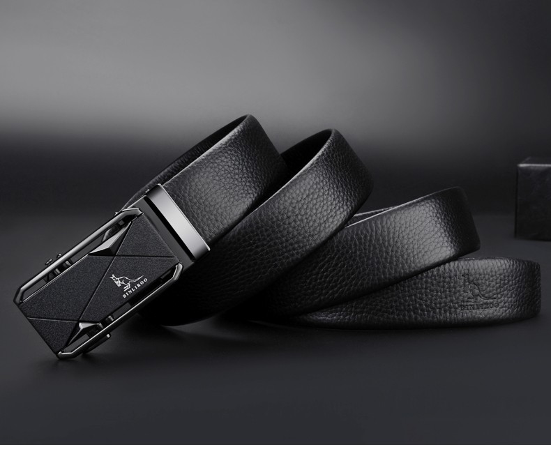 baodi袋鼠男士皮皮带自动扣腰带牛皮商务男式裤带百搭高档棕枪