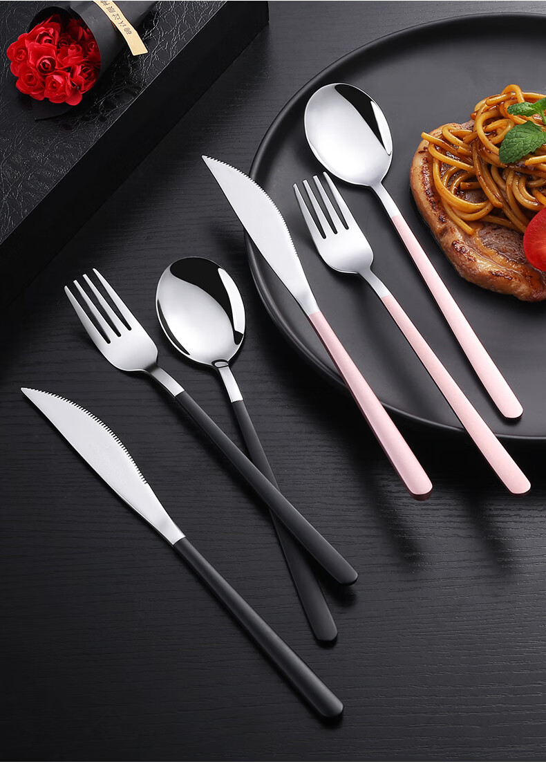 牛排刀叉盘套装西餐餐具套装304不锈钢全套欧式家用吃牛排刀叉勺三